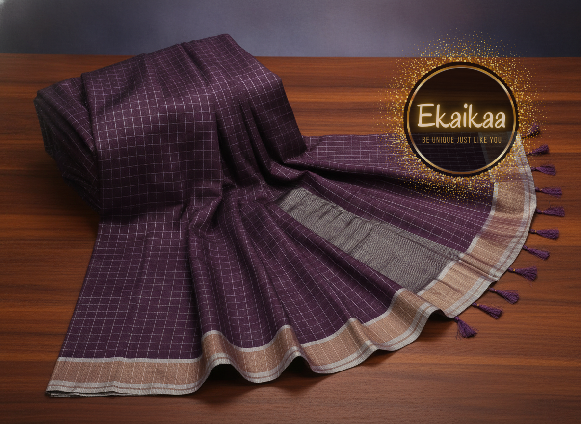 Check Saree - Image 9